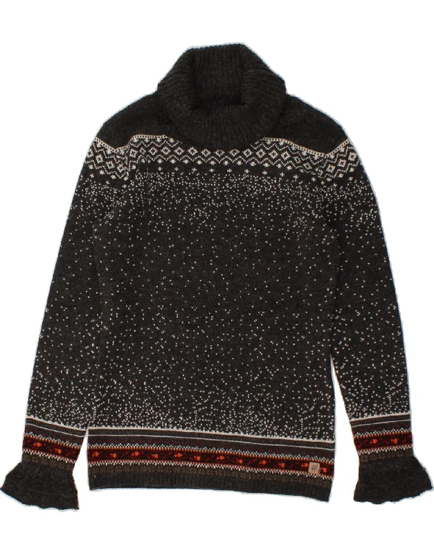 VINTAGE Womens Roll Neck Jumper Sweater UK 12 Medium Grey Fair Isle Stylish Fashionable Trendy VINTAGE Womens Roll Neck Jumper Sweater UK 12 Medium Grey Fair Isle Stylish Fashionable Trendy