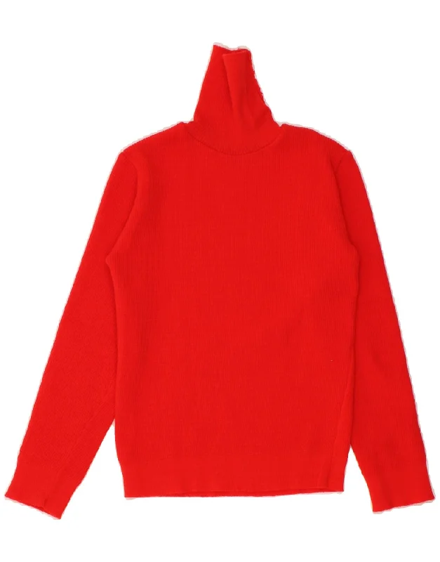 VINTAGE Womens Roll Neck Jumper Sweater UK 8 Small Red Oversized Loose Flowy