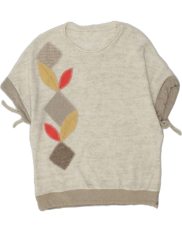 VINTAGE Womens Short Sleeve Boat Neck Jumper Sweater UK 12 Medium White Denim Fabric Leather Fabric Suede Fabric VINTAGE Womens Short Sleeve Boat Neck Jumper Sweater UK 12 Medium White Denim Fabric Leather Fabric Suede Fabric