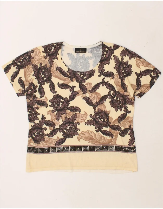 VINTAGE Womens Short Sleeve Crew Neck Jumper Sweater IT 48 XL Beige Floral Zippered Front Buttoned Front Snap Front VINTAGE Womens Short Sleeve Crew Neck Jumper Sweater IT 48 XL Beige Floral Zippered Front Buttoned Front Snap Front