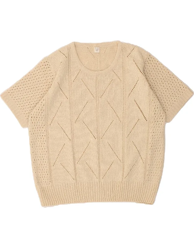 VINTAGE Womens Short Sleeve Crew Neck Jumper Sweater UK 18/20 XL Beige Rayon Fabric Velvet Fabric Corduroy Fabric VINTAGE Womens Short Sleeve Crew Neck Jumper Sweater UK 18/20 XL Beige Rayon Fabric Velvet Fabric Corduroy Fabric