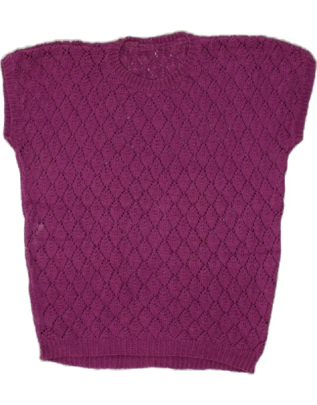VINTAGE Womens Short Sleeve Crew Neck Jumper Sweater UK 18 XL Purple Beaded Sweater Sequined Faux Fur VINTAGE Womens Short Sleeve Crew Neck Jumper Sweater UK 18 XL Purple Beaded Sweater Sequined Faux Fur