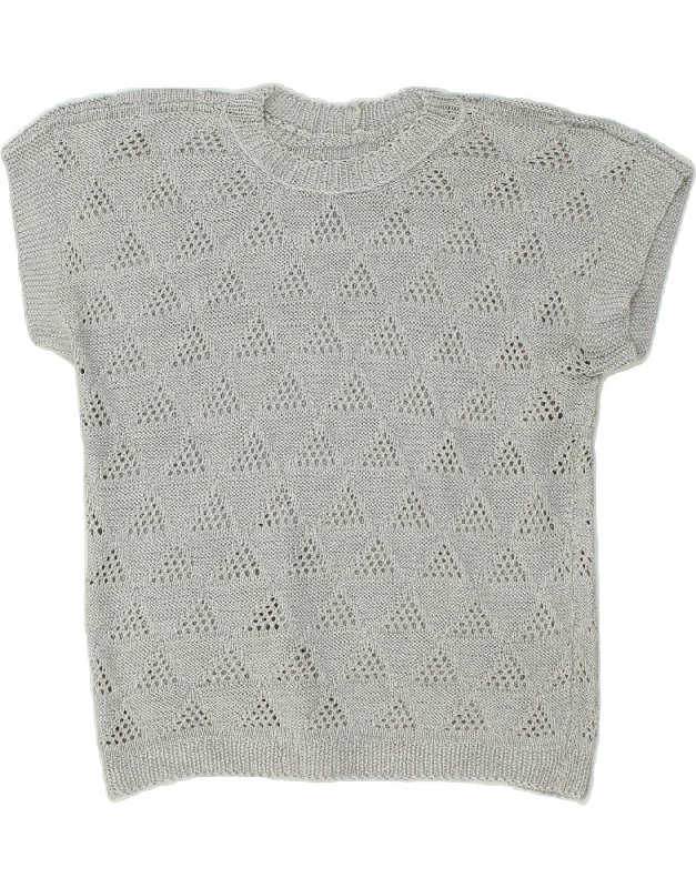 VINTAGE Womens Sleeveless Crew Neck Jumper Sweater UK 14 Medium Grey Sweater Knitwear Pullover VINTAGE Womens Sleeveless Crew Neck Jumper Sweater UK 14 Medium Grey Sweater Knitwear Pullover