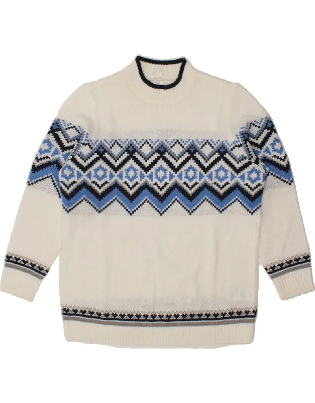 VINTAGE Womens Turtle Neck Jumper Sweater UK 18 XL Off White Fair Isle Spandex Blend Rayon Blend Denim Blend VINTAGE Womens Turtle Neck Jumper Sweater UK 18 XL Off White Fair Isle Spandex Blend Rayon Blend Denim Blend