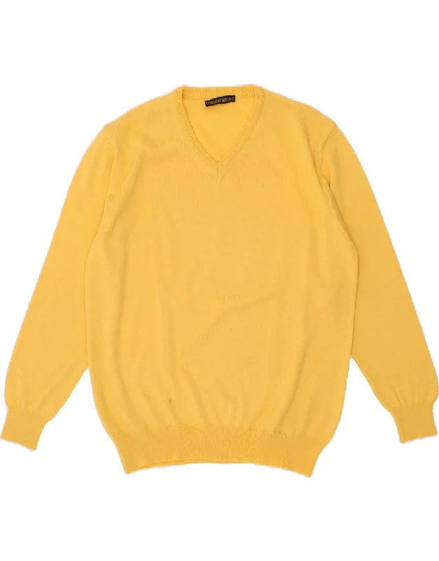 VINTAGE Womens V-Neck Jumper Sweater UK 16 Large Yellow Wool Iron Safe Non-Iron Wrinkle Free VINTAGE Womens V-Neck Jumper Sweater UK 16 Large Yellow Wool Iron Safe Non-Iron Wrinkle Free