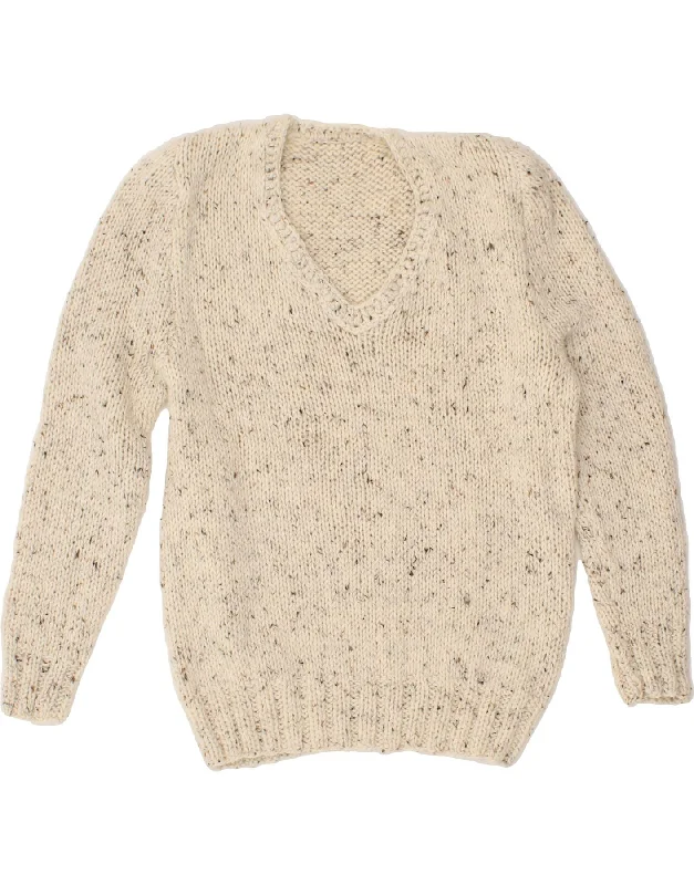 VINTAGE Womens V-Neck Jumper Sweater UK 8 Small Off White Flecked Elegant Classic Vintage VINTAGE Womens V-Neck Jumper Sweater UK 8 Small Off White Flecked Elegant Classic Vintage