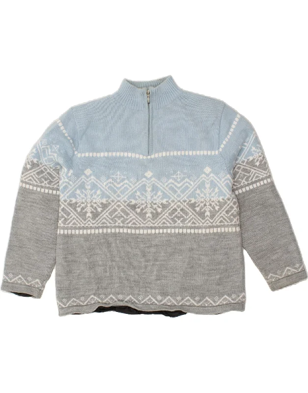 VINTAGE Womens Zip Neck Jumper Sweater UK 14/16 Large Grey Fair Isle Layered Multi-layer Single Layer VINTAGE Womens Zip Neck Jumper Sweater UK 14/16 Large Grey Fair Isle Layered Multi-layer Single Layer