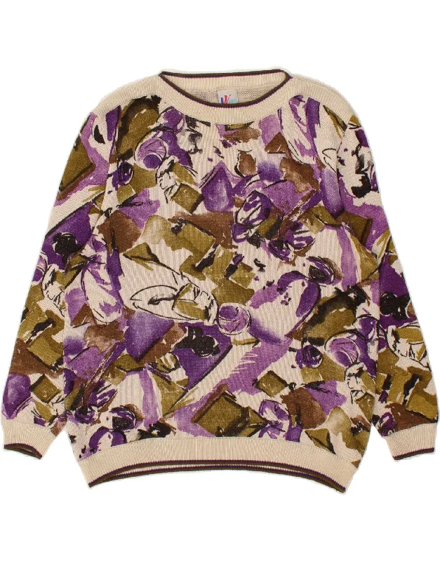 VISION Womens Abstract Pattern Boat Neck Jumper Sweater UK 16 Large Beige Print Jacquard Patchwork VISION Womens Abstract Pattern Boat Neck Jumper Sweater UK 16 Large Beige Print Jacquard Patchwork