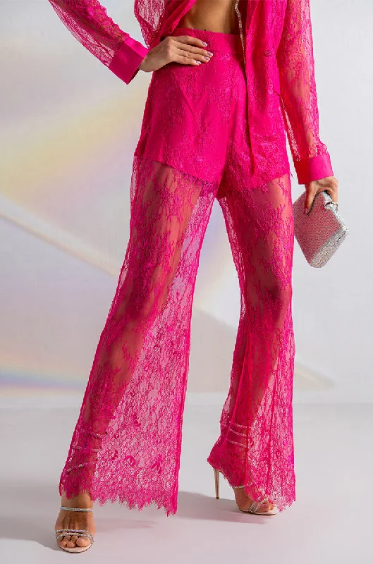ALL OVER LACE HIGH WAIST WIDE LEG TROUSER Trousers Polka Dot Cute