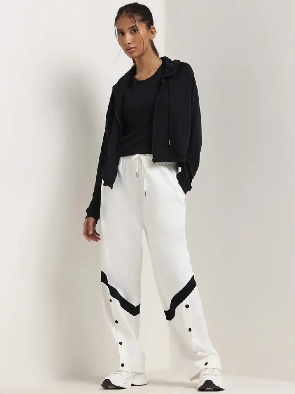 Studiofit White Cotton Trousers Trousers High Rise Slim Fit