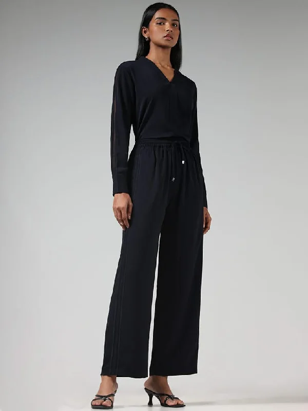 Wardrobe Solid Navy Trousers Trousers Culottes Wide Leg