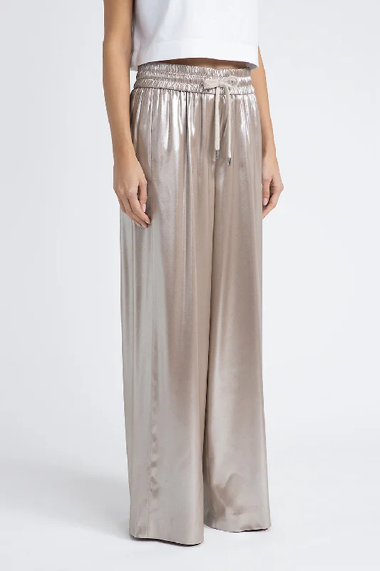 Fluid silver laminated twill trouser Trousers Cargo pockets