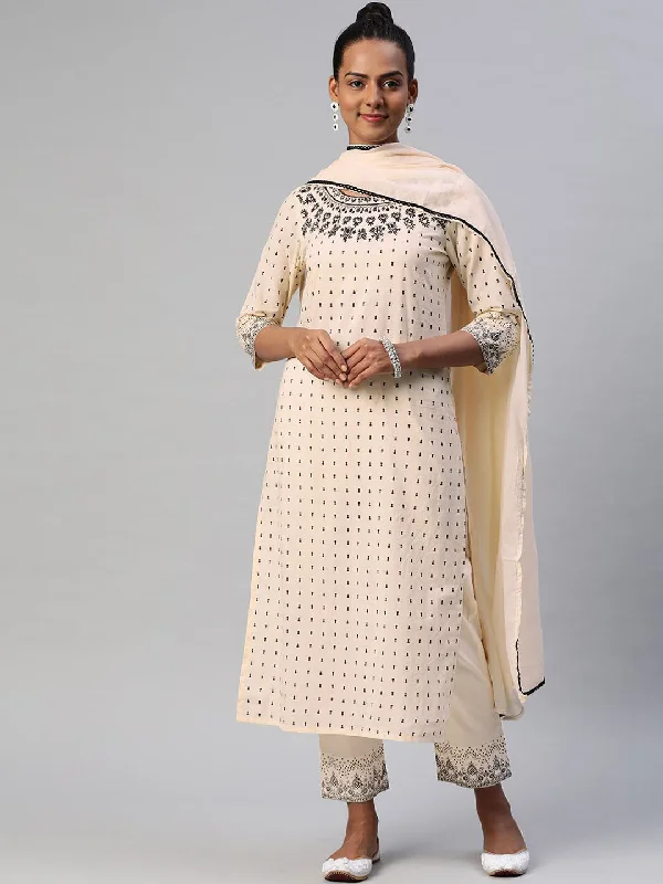 Women Ethnic Motifs Printed Thread Work Pure Cotton Kurta with Trousers Dupatta Trousers Business Professional Women Ethnic Motifs Printed Thread Work Pure Cotton Kurta with Trousers Dupatta Trousers Business Professional