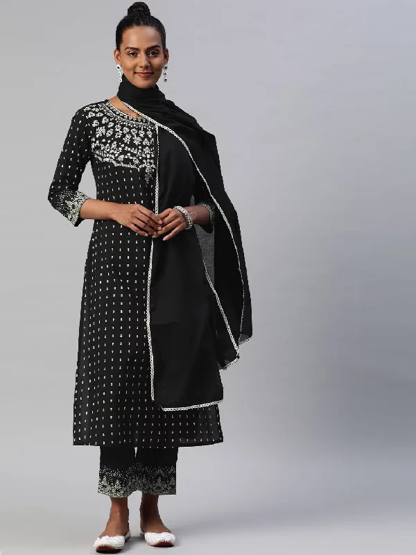 Women Ethnic Motifs Printed Thread Work Pure Cotton Straight Kurta With Trousers Dupatta Trousers Party Sparkling Women Ethnic Motifs Printed Thread Work Pure Cotton Straight Kurta With Trousers Dupatta Trousers Party Sparkling