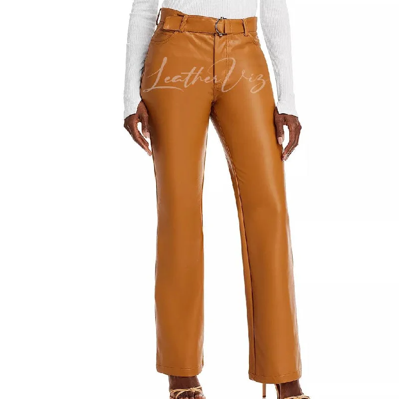 BANDED WAIST WOMEN LEATHER TROUSERS Trousers Custom Made