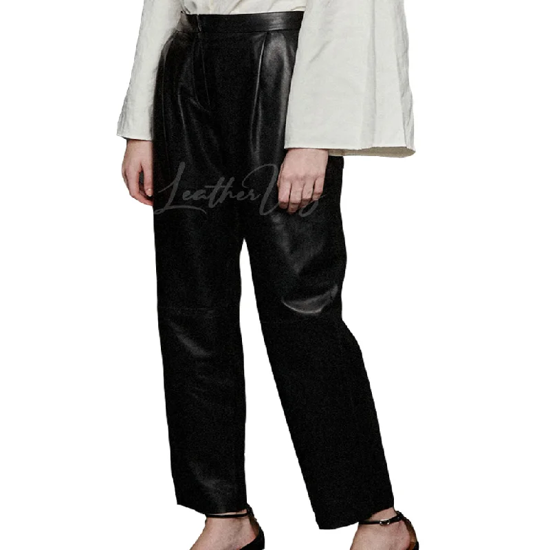 BLACK PLEATED LEATHER TROUSERS FOR WOMEN Trousers stylish elegant