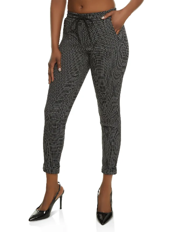 Windowpane Plaid Drawstring Dress Pants Trousers stylish modern
