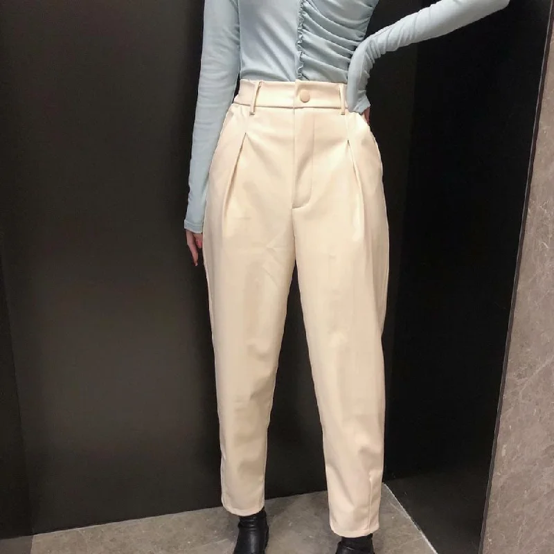 PU Leather Loose Faux Leather Trousers Trousers Business Professional