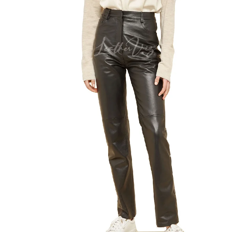 CORPORATE STYLE BLACK LEATHER TROUSERS Trousers trendy modern