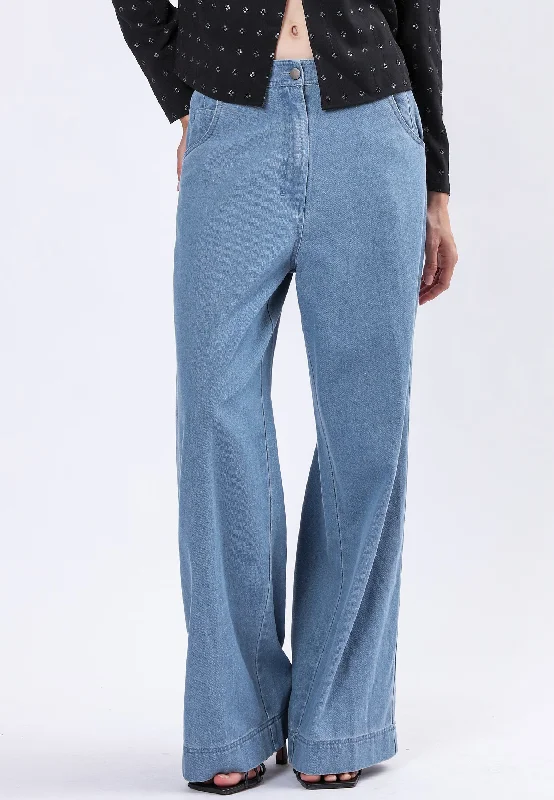 ECCENTRIC WASHED BLUE TROUSERS Trousers sophisticated sleek