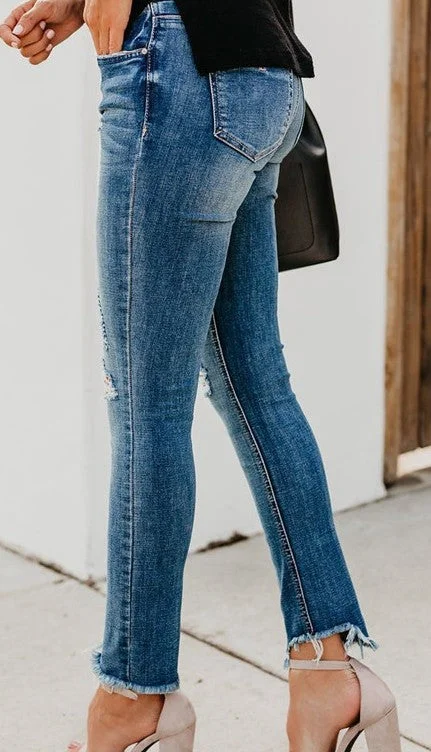 Elastic hole slim fit large size trousers and torn tight trousers Trousers Harem Relaxed Fit Elastic hole slim fit large size trousers and torn tight trousers Trousers Harem Relaxed Fit