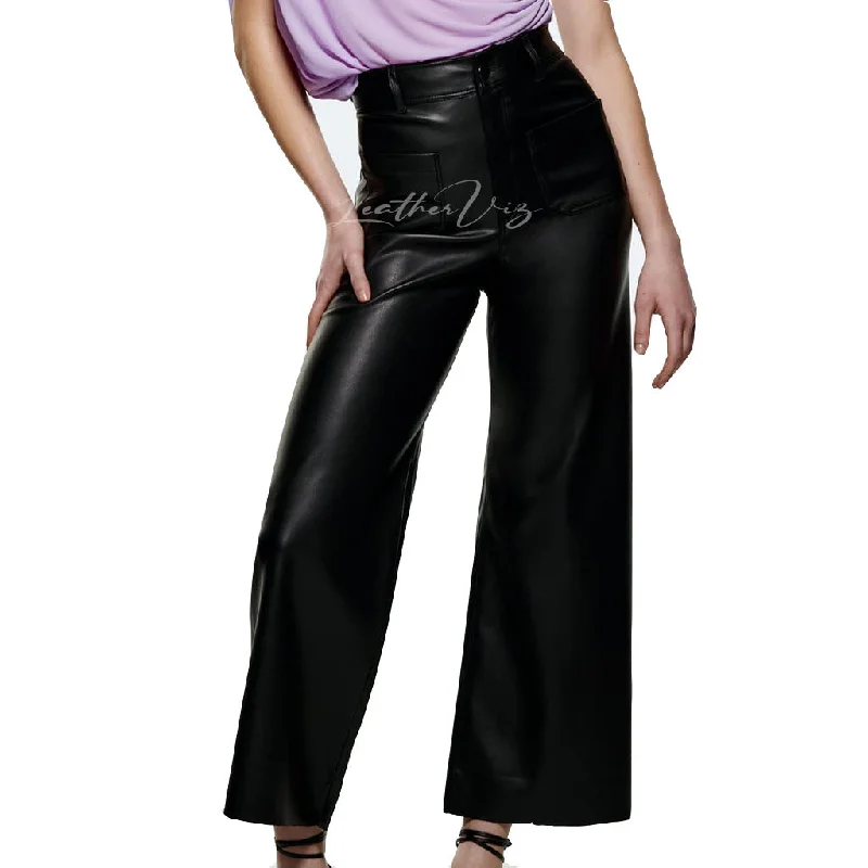 HIGH WAIST STRAIGHT LEATHER TROUSERS FOR WOMEN Trousers Bestseller Popular