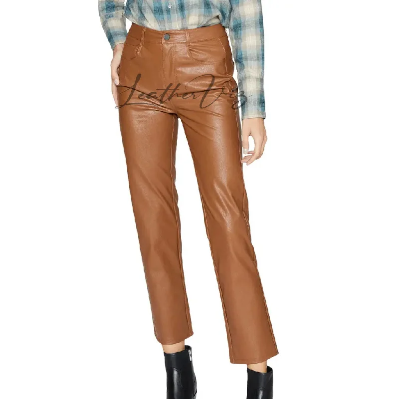 HIGH WAIST STRAIGHT LEG WOMEN LEATHER TROUSERS Trousers Brand Named