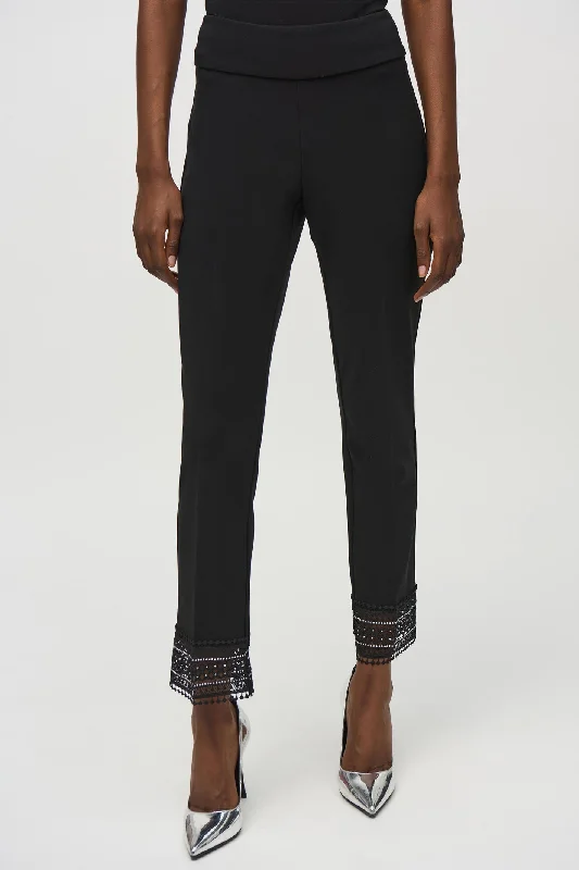 Joseph Ribkoff 244177 Black (11) Silky Knit Straight Trousers With Lace Detail Trousers Trousers Formal Joseph Ribkoff 244177 Black (11) Silky Knit Straight Trousers With Lace Detail Trousers Trousers Formal