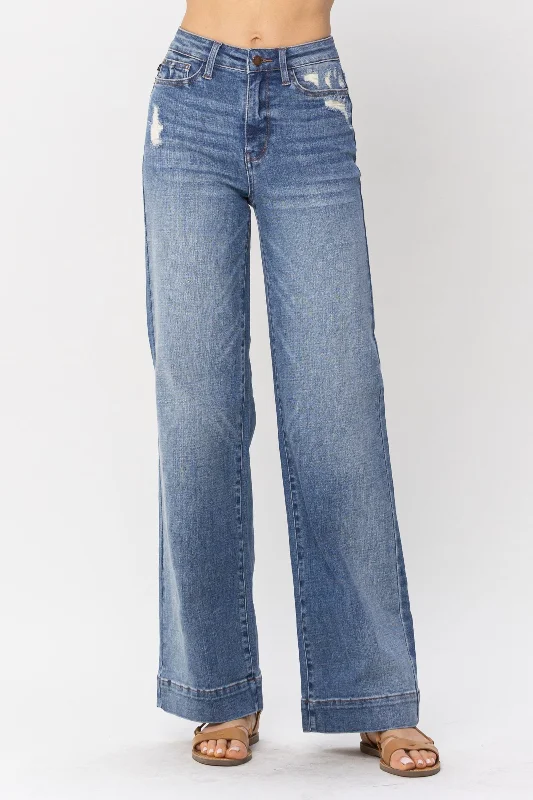 Judy Blue High Waist Mild Destroy Trouser Wide Leg Denim 88597 Trousers Bestseller Popular Judy Blue High Waist Mild Destroy Trouser Wide Leg Denim 88597 Trousers Bestseller Popular