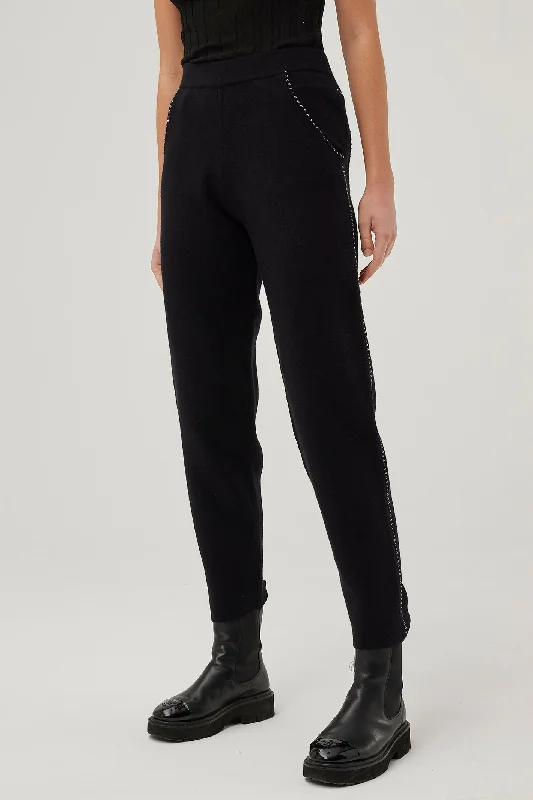 Leo & Ugo Trousers Knit Stud Detail Black AWP464 Trousers Handmade Artisanal