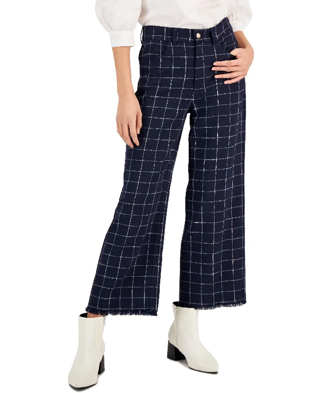 Marella Womens Basketweave Raw Hem Trousers Trousers Yoga Stretchy