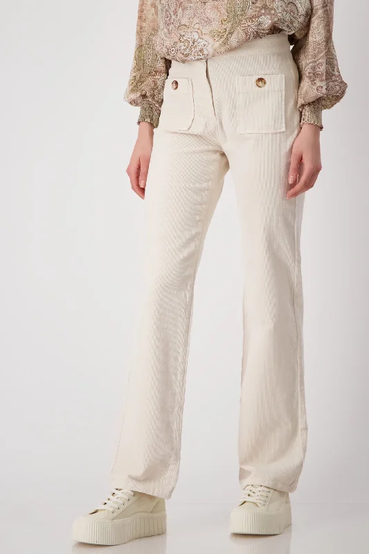 Monari 808035 Sandshell Cream Corduroy Straight Leg Trousers Trousers Summer Linen