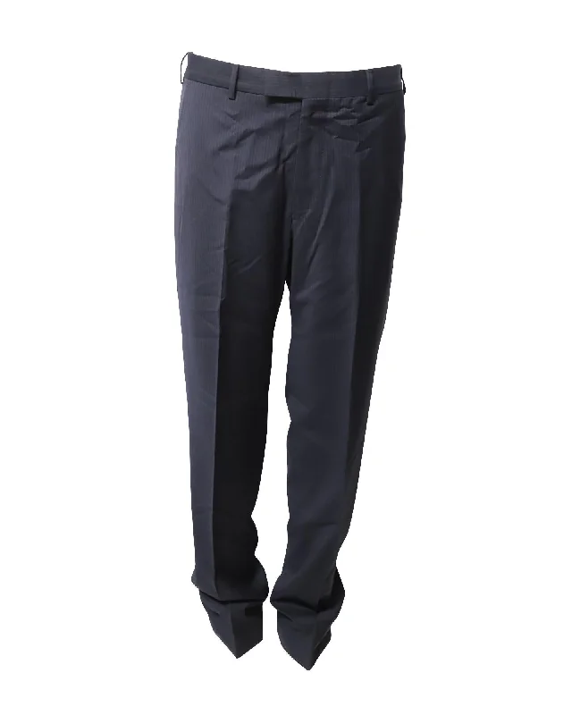 Navy Blue Striped Tailored Wool Trousers Trousers practical easy-care