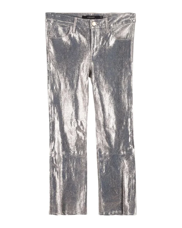 Snake-Effect Gold Leather Cropped Trousers Trousers versatile all-occasion