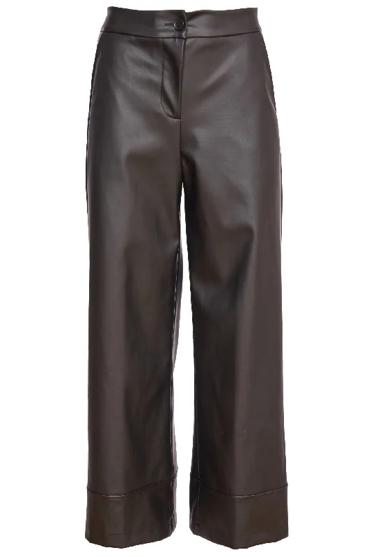 Naya 262 Black Wide Leg Zip Waist Leatherette Trouser Trousers cozy comfortable