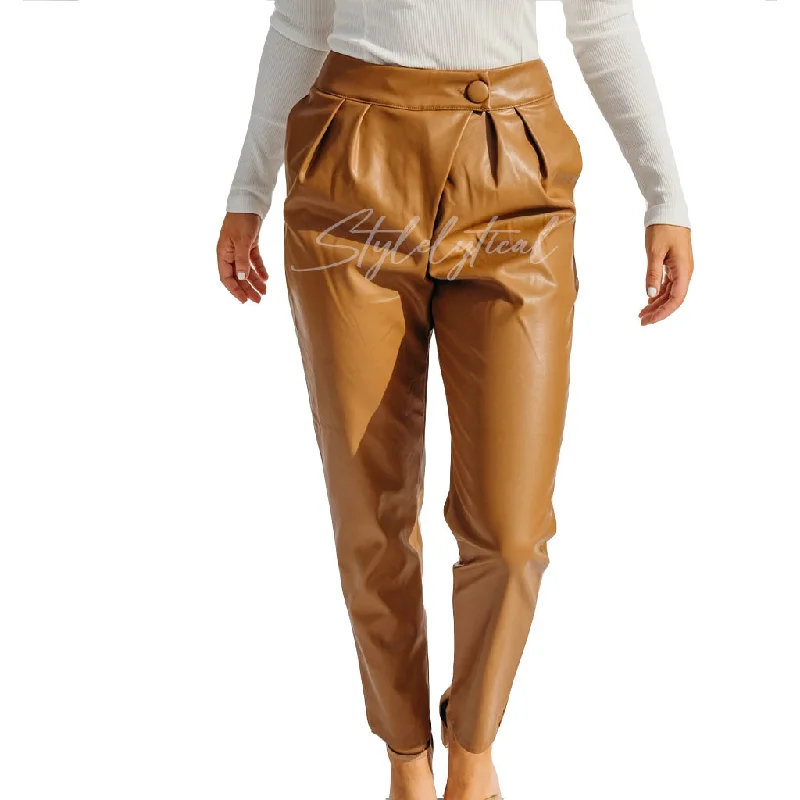 OFF CENTERED BUTTON CLOSURE WOMEN LEATHER TROUSERS Trousers Recommended Stylist