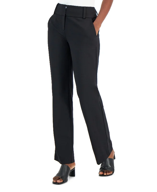 Petite Pressed Pont?-Knit Trousers Trousers Low Rise Relaxed