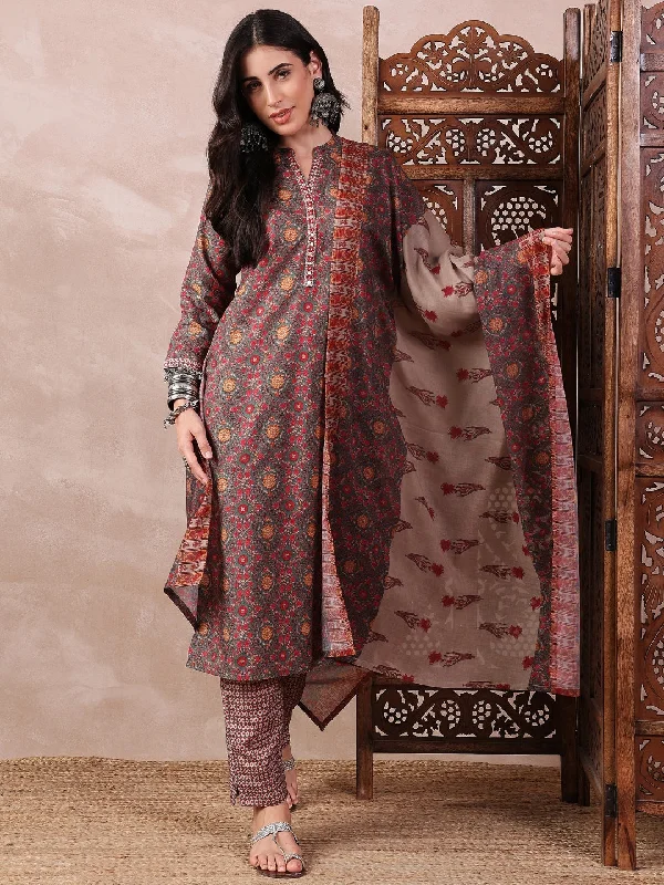 Women Green Poly Cotton Floral Printed Straight Kurta Trouser With Dupatta Trousers Striped Patterned Women Green Poly Cotton Floral Printed Straight Kurta Trouser With Dupatta Trousers Striped Patterned