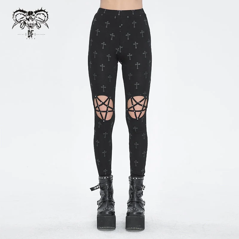 PT234 Knee star-shaped hollow out cross printing knitted trousers for women Trousers Plaid Checkered PT234 Knee star-shaped hollow out cross printing knitted trousers for women Trousers Plaid Checkered