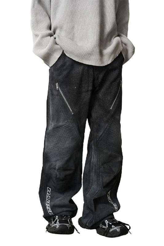 Racing Embroidered Patchwork Trousers Trousers Bootcut Casual
