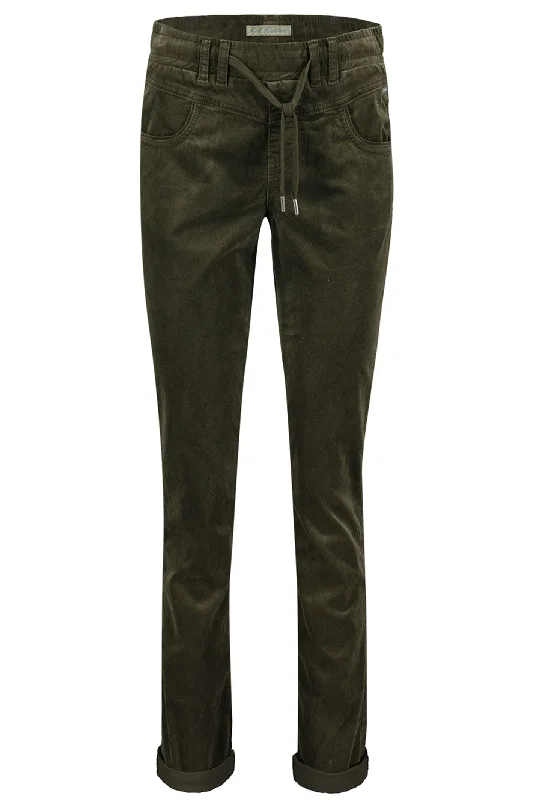 Red Button SRB4322 Tessy Velvet Trousers Army Green Trousers Bootcut Casual