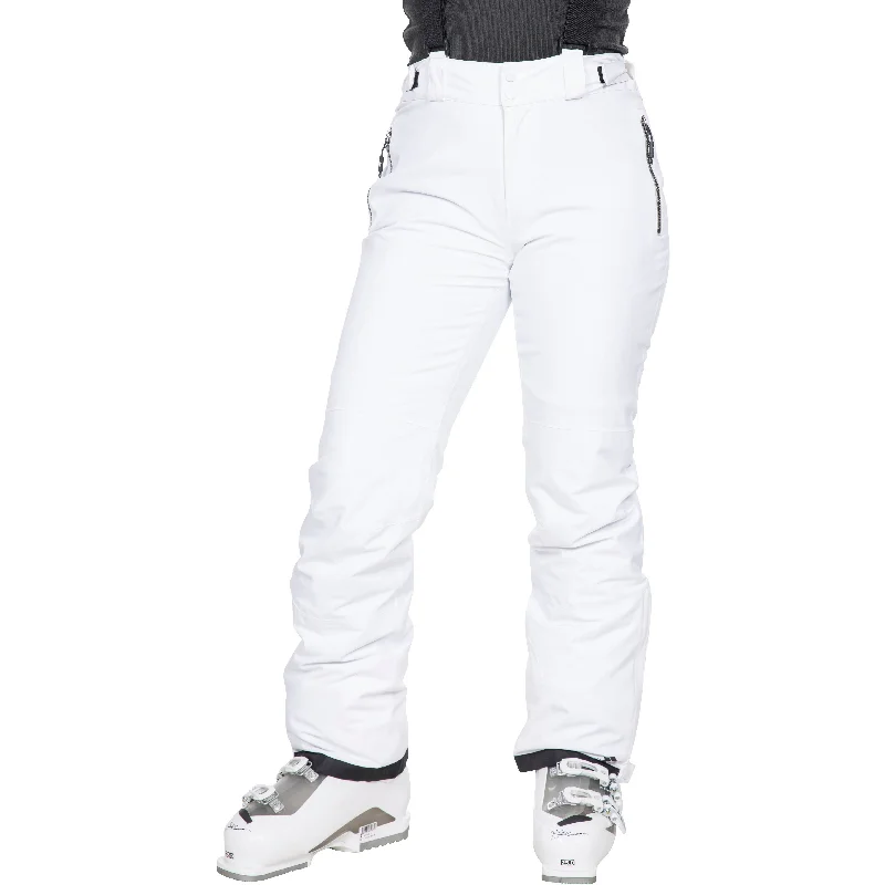 Roseanne Women's Waterproof Ski Trousers in White Wide Leg Loose Fit Mid Waist