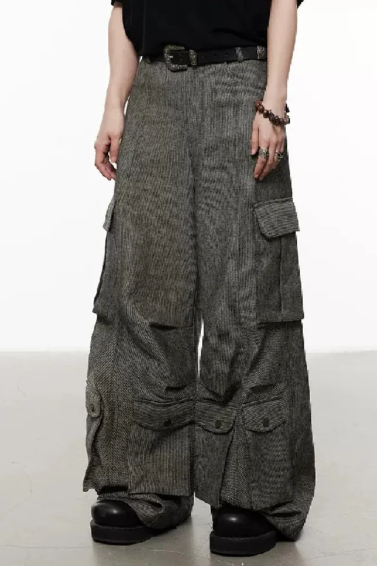 Striped Oversized Multi Pocket Trousers Trousers Flared Retro