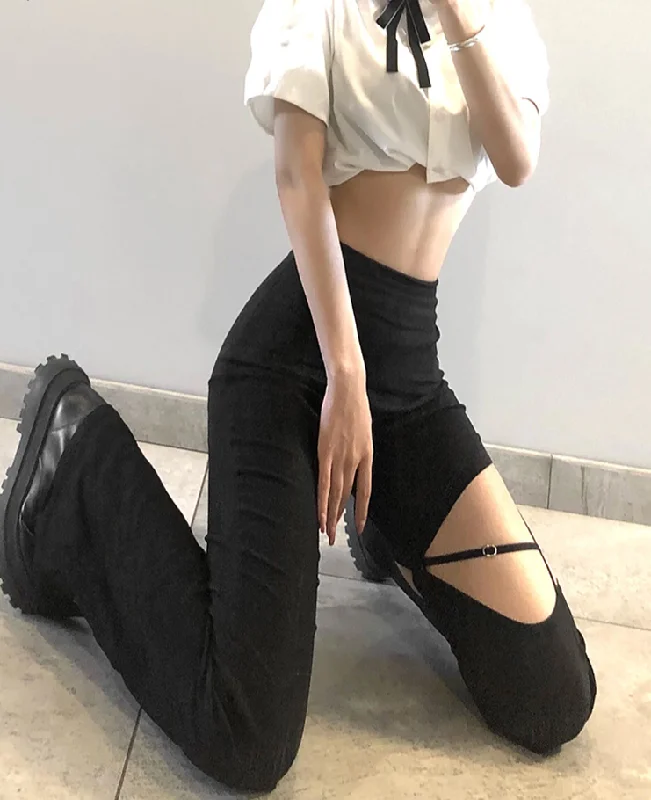 High Street Style Small High Waisted Flared Trousers Trousers Cargo Utility