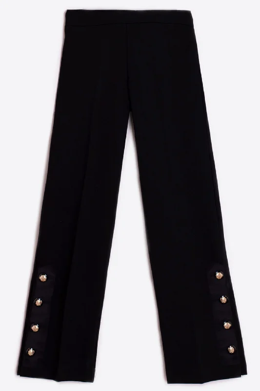 Vilagallo 31827 Black Stretch Trousers With Gold Button Detail Trousers Lace Delicate Vilagallo 31827 Black Stretch Trousers With Gold Button Detail Trousers Lace Delicate