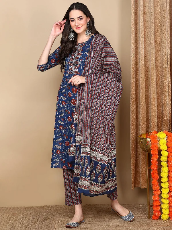 Women Blue Rayon Blend Floral Printed Straight Kurta Trousers With Dupatta Trousers Designer Luxury Women Blue Rayon Blend Floral Printed Straight Kurta Trousers With Dupatta Trousers Designer Luxury