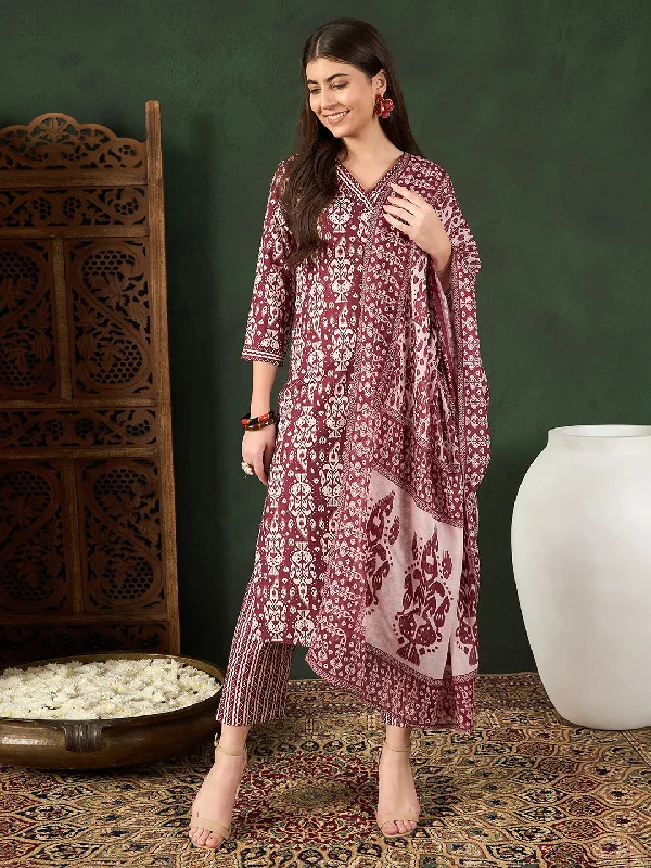 Women Maroon Rayon Blend Ethnic Motifs Printed Straight Kurta Trouser With Dupatta Trousers Ceremony Elegant Women Maroon Rayon Blend Ethnic Motifs Printed Straight Kurta Trouser With Dupatta Trousers Ceremony Elegant