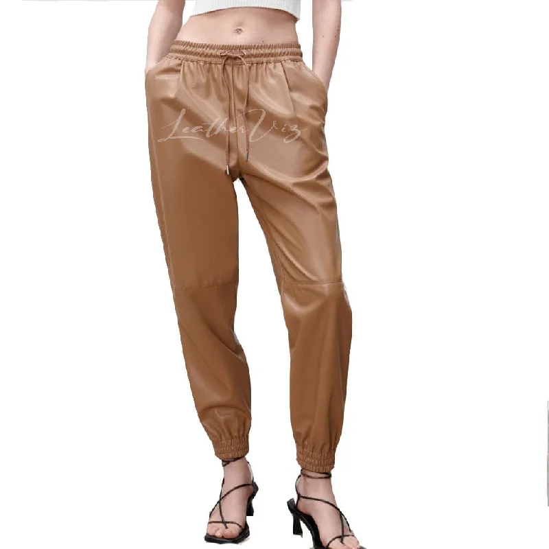 WOMEN LEATHER JOGGING TROUSERS Trousers Top Rated
