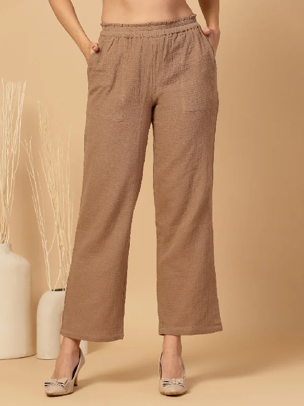 Women Regular Fit Elastic Waist Cotton Trouser for Casual Wear Trousers sophisticated sleek Women Regular Fit Elastic Waist Cotton Trouser for Casual Wear Trousers sophisticated sleek