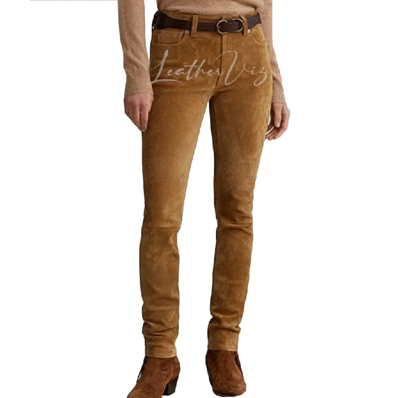 WOMEN SUEDE LEATHER CORPORATE TROUSERS Trousers Designer Luxury